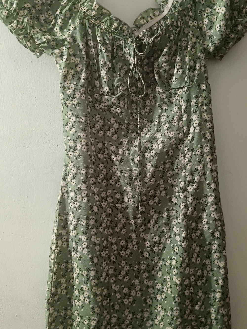 Green Floral Puff-Sleeve Midi Dress
